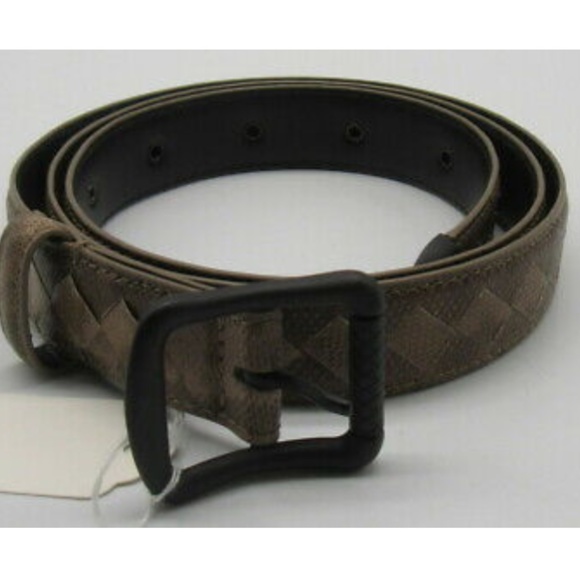 Bottega Veneta Brown Leather Intrecciato Weave Snake Embossed Belt